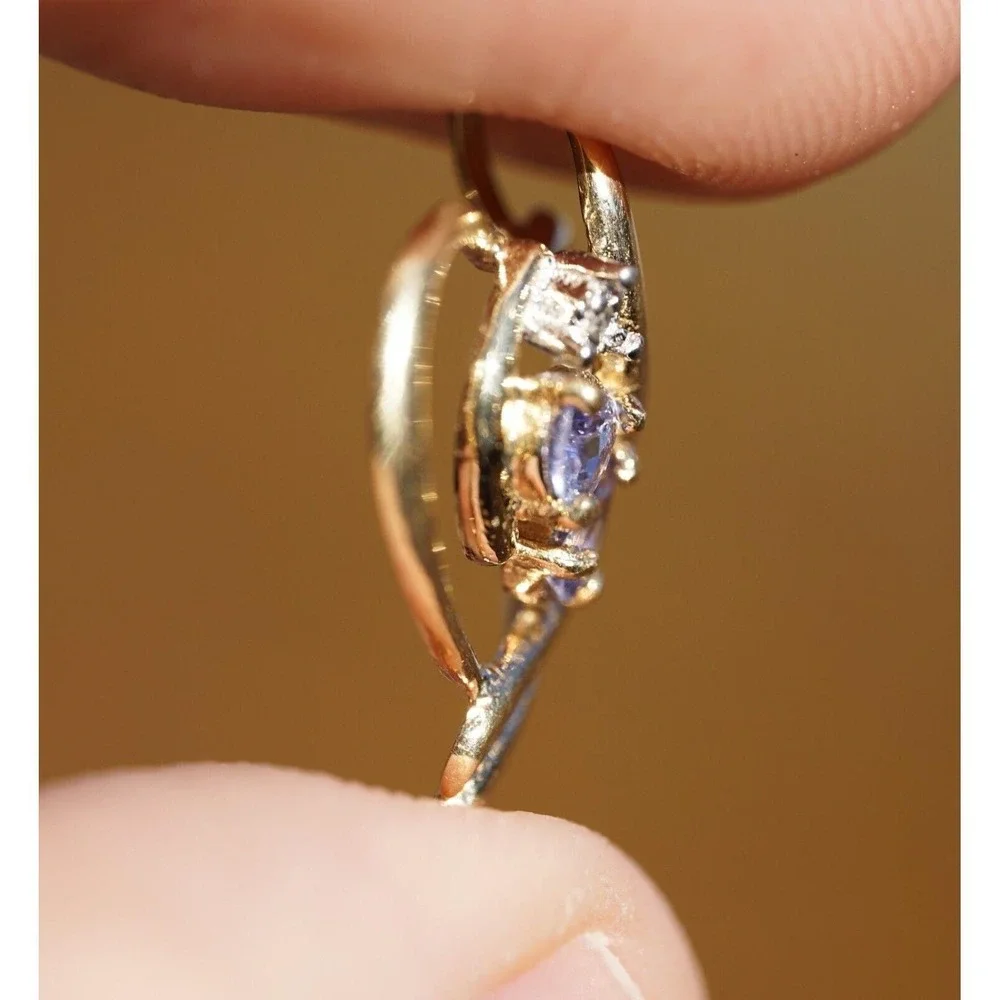 Vintage 10k Solid Yellow Gold Heart Natural‎ Diamond & Amethyst Necklace/Pendant